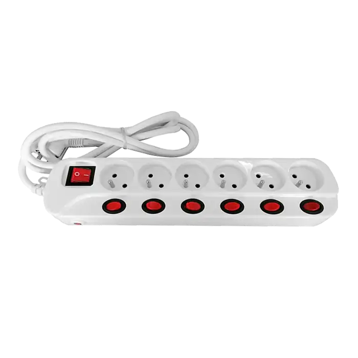 Multiswitch powerstrip with independent ON/OFF switches for 6 schuko sockets , cable 3x1,5mm², 1.5m long