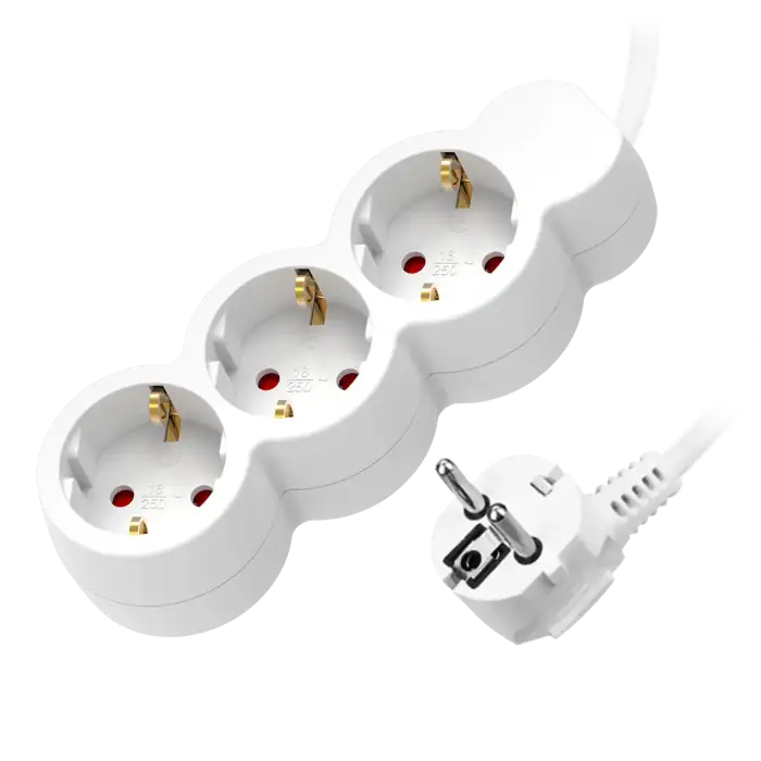 Extension sockets 3x 2P+E (schuko), with a 5m cord H05VV-F 3x1.0mm², white