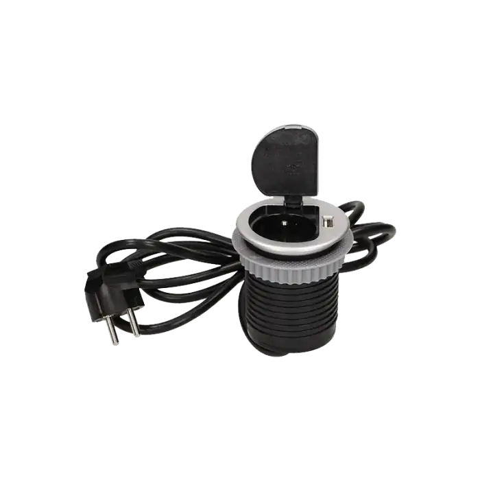 Flush-fitting furniture socket with USB charger and 1.8m cable, schuko