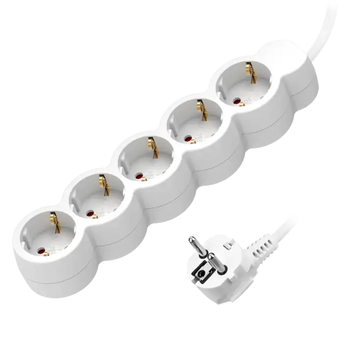 Extension sockets 5x 2P+E (schuko), with a 5m cord H05VV-F 3x1.0mm², white