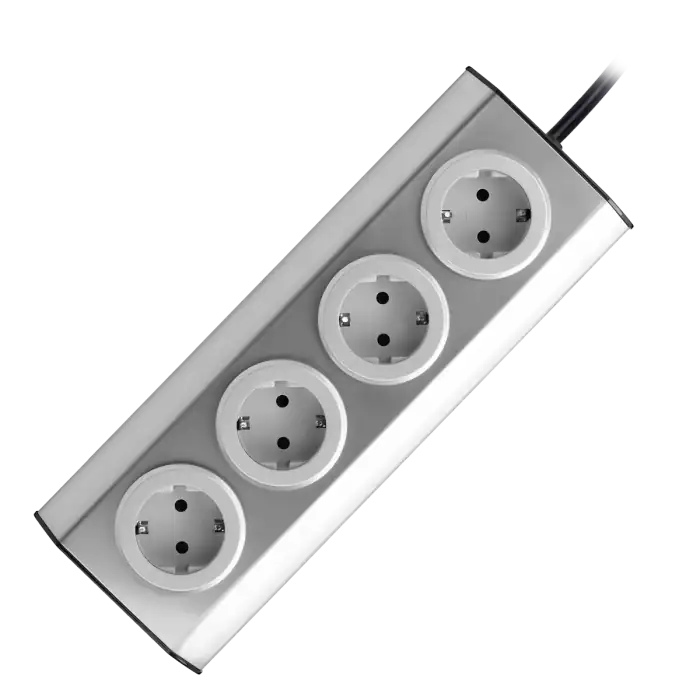 Set of power sockets suitable for furniture and kitchen, with velcro mounting strips 4x2P+E (schuko) INOX, with cord 1.5 m long