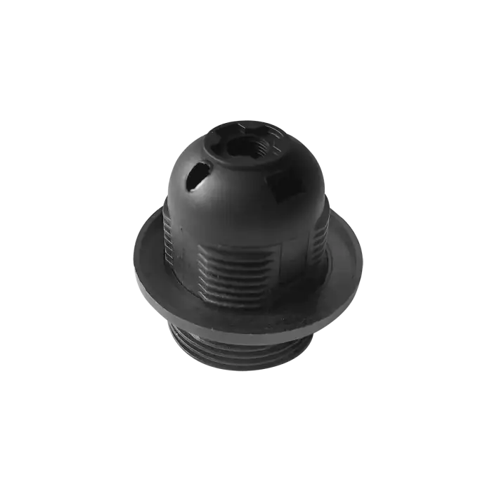 Thermoplastic E27 lamp holder with flange, black - collective package