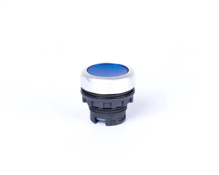 Flat button head, momentary, without printing, illumination possibility, blue