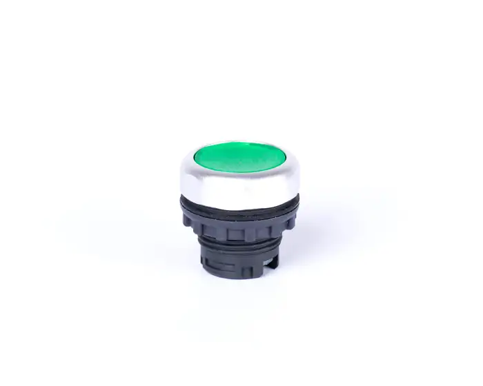 Flat button head, momentary, without printing, illumination possibility, green