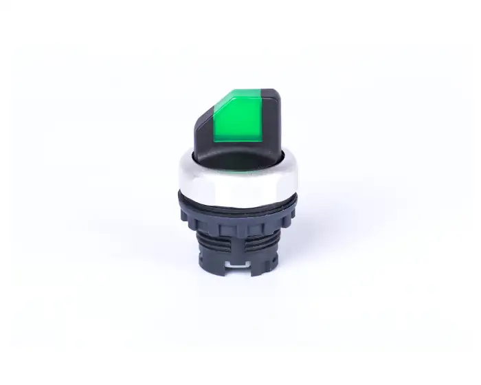 3-position selector switch with handle head, momentary-maintained, illumination possibility, green