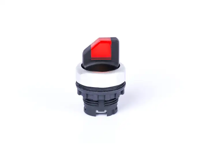 3-position selector switch with handle head, momentary, illumination possibility, red