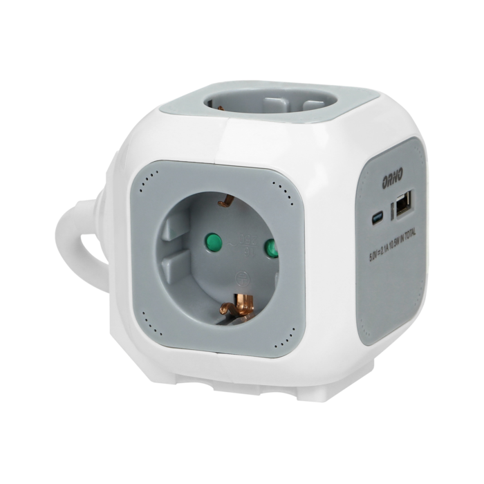 4x2P+E (Schuko) extension sockets, USB A + C charger, Quick charge, 1.4m H05VV-F 3x1mm², gray