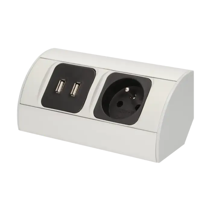 Under-cabinet electrical socket with USB charger, schuko