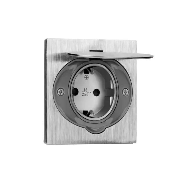 Hermetic electric socket for flush-mounting, IP44, stainless steel, Schuko