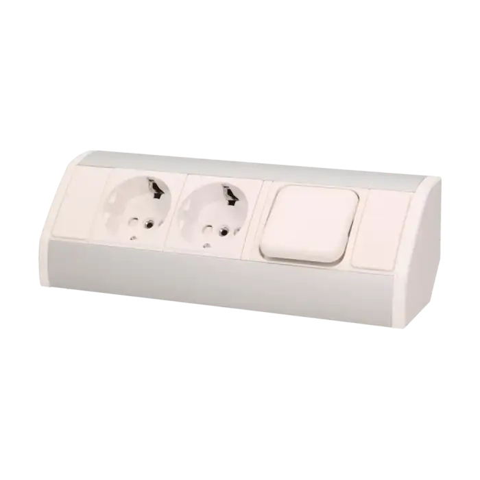 Furniture socket with switch, silver-white, schuko