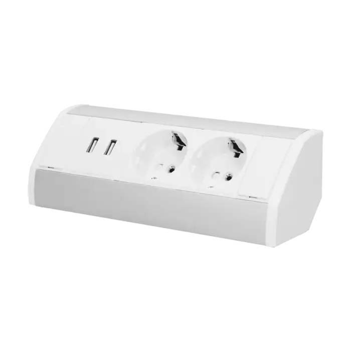 Furniture socket with USB charger, silver-white, schuko