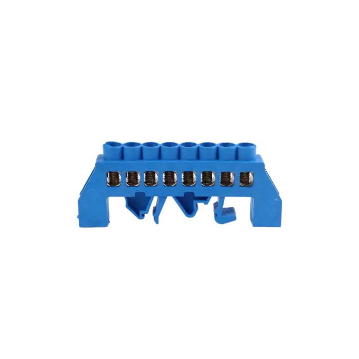 Insulated, neutral distribution busbar (N), 8 cables, blue