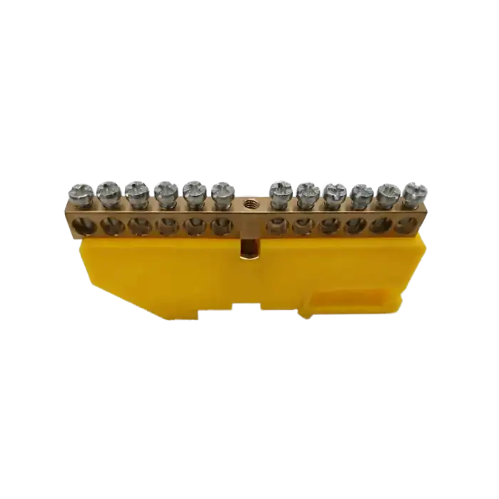 Grounding distribution busbar for TH35 rail, 12 cables, yellow