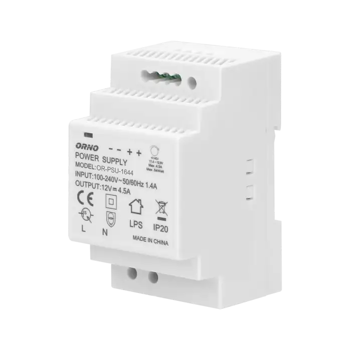 DIN rail power adaptor 12V DC 4.5A, 54W, width: 3 units