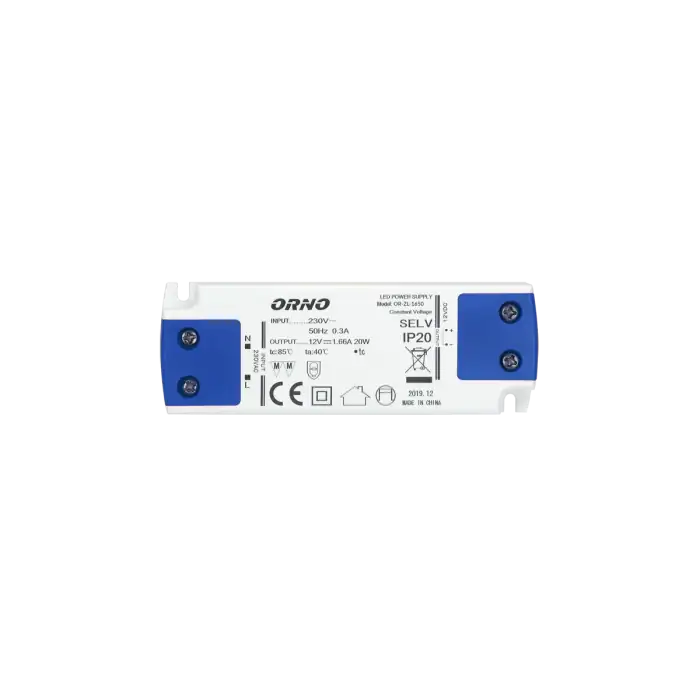 Επίπεδος μετασχηματιστής ρεύματος για LED 12VDC 15W, IP20