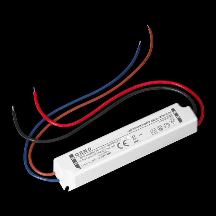 Οδηγός LED, ερμητικός, 24V, 18W, IP67, πλαστικό περίβλημα