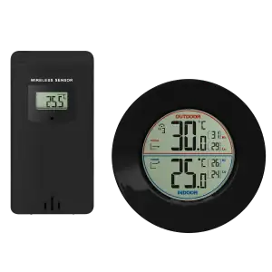 Wireless weather station with indoor and outdoor temperature indicator, black