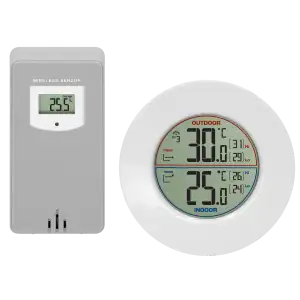 Wireless weather station with indoor and outdoor temperature indicator, grey and white