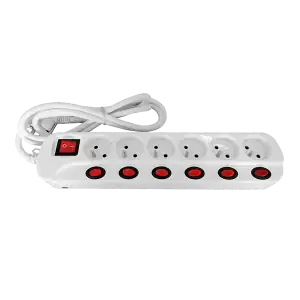 Multiswitch powerstrip with independent ON/OFF switches for 6 schuko sockets , cable 3x1,5mm², 1.5m long