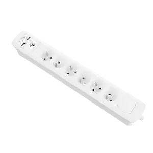 Power strip with surge protection and main switch, 6 schuko sockets, 2 USB chargers, cable 3x1mm², 3m long