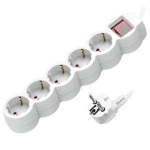 Extension sockets 5x 2P+E (schuko), with a central switch and a cord 5m long H05VV-F 3x1.0mm², white