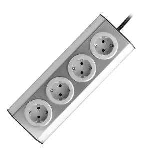 Set of power sockets suitable for furniture and kitchen, with velcro mounting strips 4x2P+E (schuko) INOX, with cord 1.5 m long