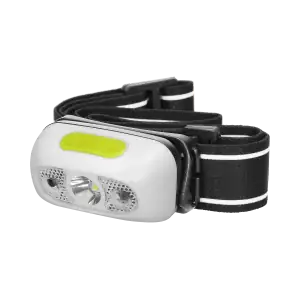 LED headlamp with touchless switch and USB charger, 5W, 230lm, 1200mAh Li-ion, movable torch head.