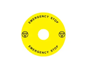 Emergency Stop Sticker with opening for Ex9P1 H, circular 90 mm, self-adhesive, yellow, EN
