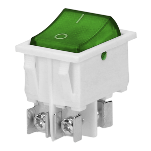 Illuminated rocker switch, green push button, white housing