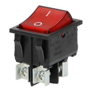Illuminated rocker switch, red push button, black housing