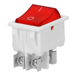 Illuminated rocker switch, red push button, white housing
