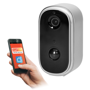 Wifi camera IP65 συμβατή με TUYA app. Ηχείο, μικρόφωνο, SD card, μπαταρία ενσωματωμένη που φορτίζει με USB