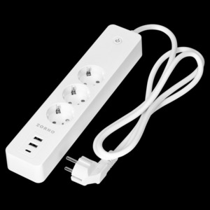 Tuya Smart Wi-Fi extension socket, 3-Schuko sockets with switch, 2x USB, white