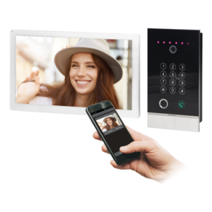 GUARDO single-family touchscreen video doorphone with a fingerprint reader, proximity reader and code lock, App-controlled, flush-mounted