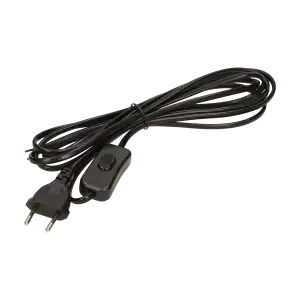 Power cord with switch and Euro plug, black