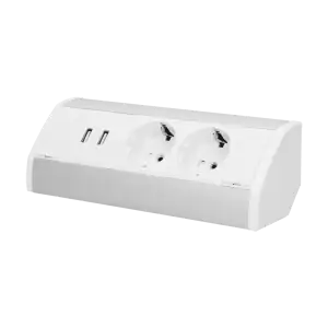 Furniture socket with USB charger, silver-white, schuko