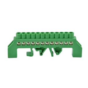 Insulated grounding distribution busbar (PE), 12 cables, green