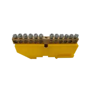 Grounding distribution busbar for TH35 rail, 12 cables, yellow