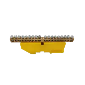 Grounding distribution busbar for TH35 rail, 18 cables, yellow